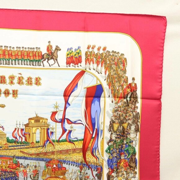 HERMES Carre 90 Scarf ""GRAND CORTEGE A MOSCOU"" Silk Red Auth hk2432 - Picture 14 of 16